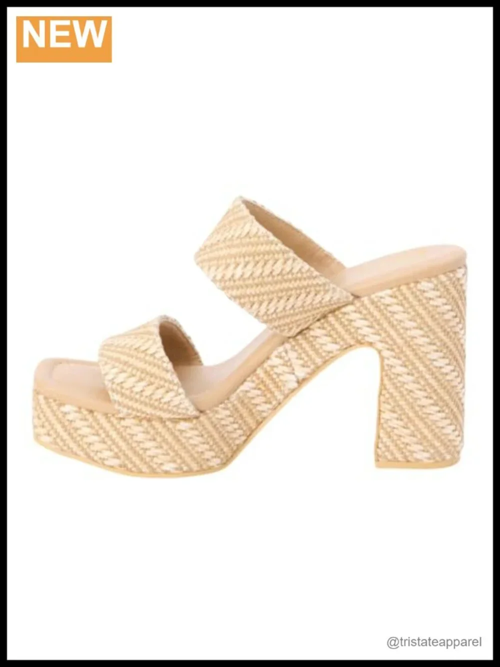 Synthetic Slide Sandals Platform Block Heel Double Strap Square Toe Casual